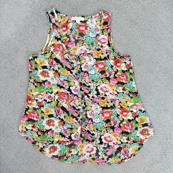 Ambiance Apparel Sheer Chiffon Floral Button Front Tank Top Small - Picture 10 of 10